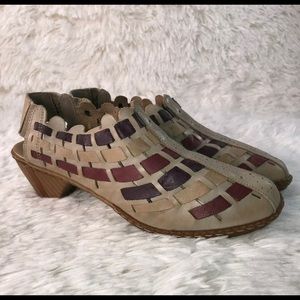 Rieker Antistress Woven Leather Slingback Low Heels Size 37/6.5 Taupe/Purple